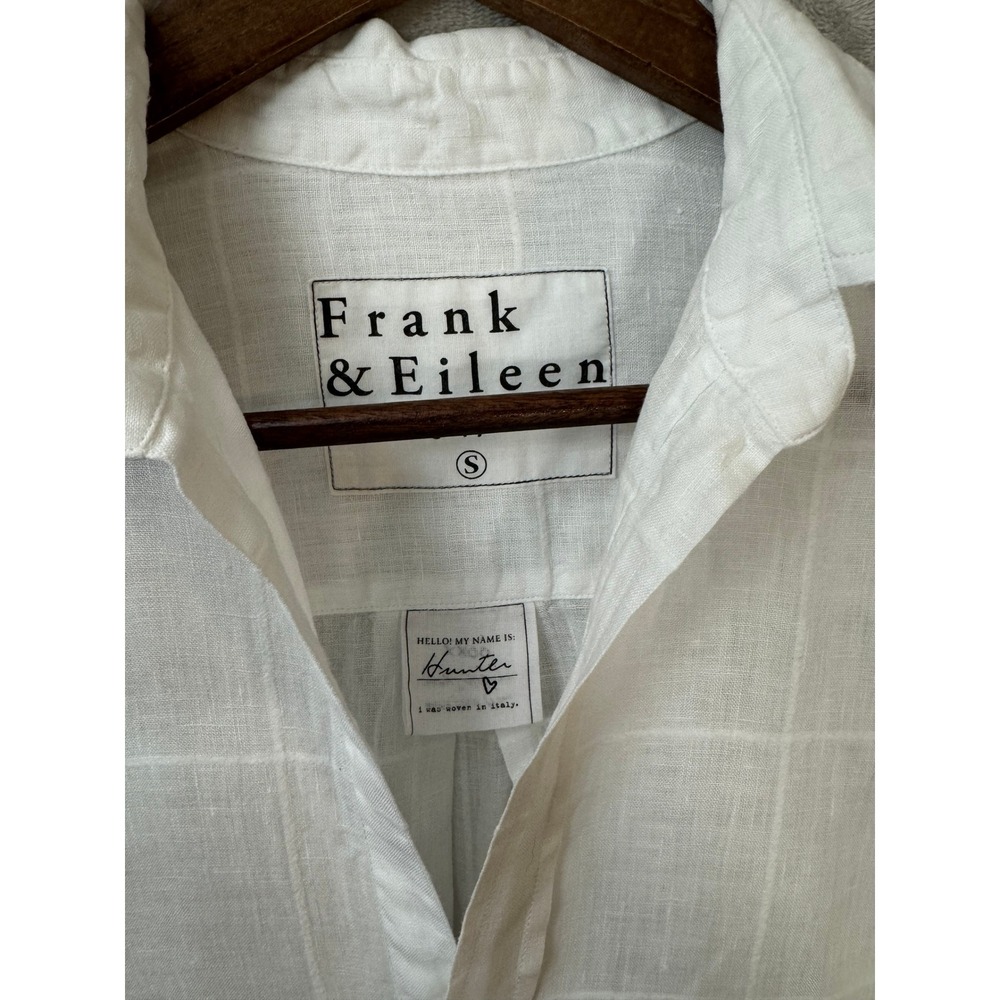 Frank & Eileen Hunter Linen Shirt Dress S White Windowpane Relaxed Coastal - Picture 7 of 8